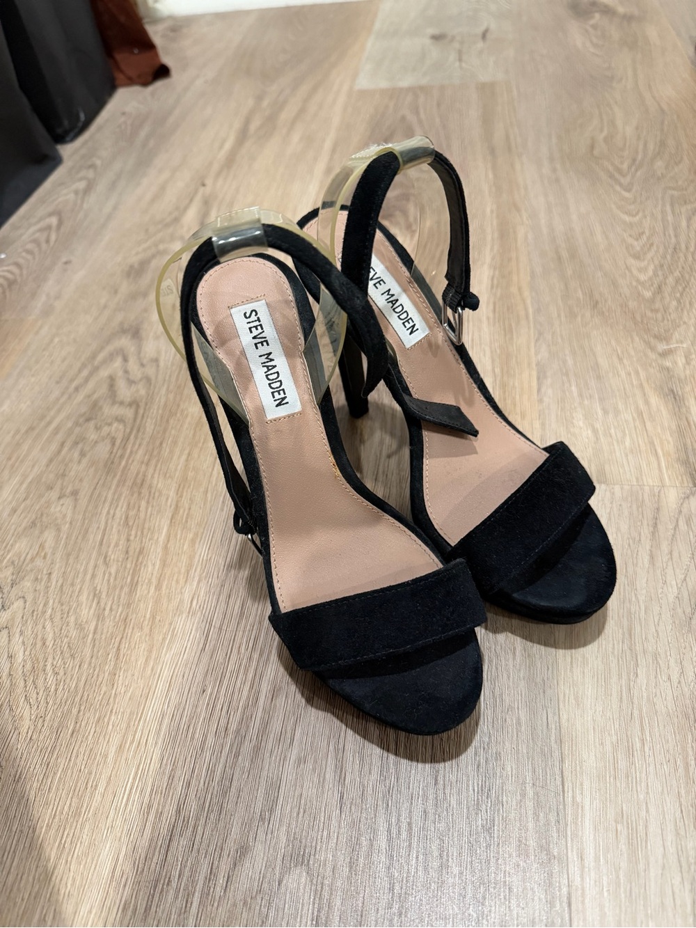Steve Madden Black Suede Open-Toe Slingback Heels